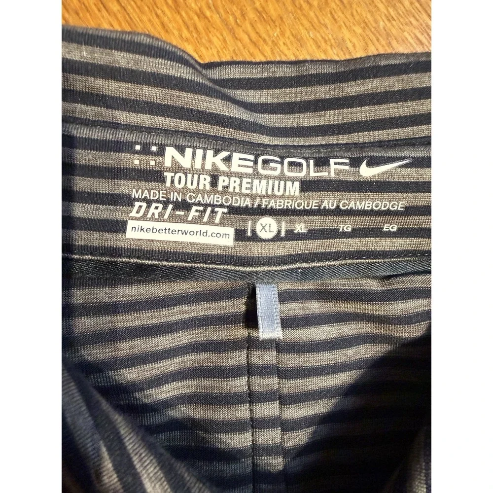 Nike Golf Tour Premium Dri Fit Polo Shirt XL‎ Gray Black Striped Stretch